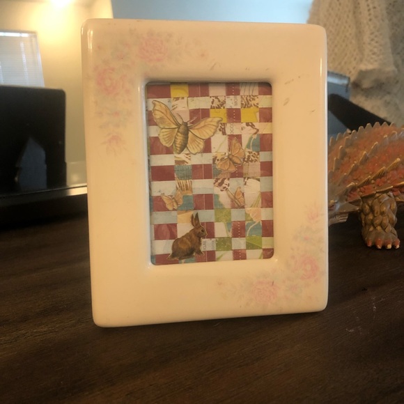 Handmade Vintage Illustration Weave Paper Art Bunny Rabbit Moths in Frame - Picture 3 of 6